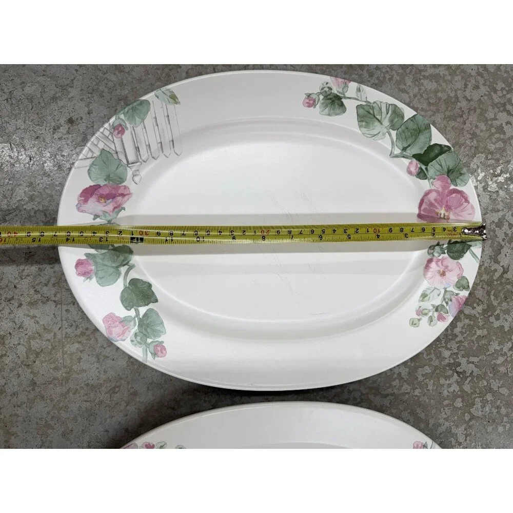 Vintage‎ Pfaltzgraff Cape May Oval Platters Set of 2 Pink Floral Birdhouse 14.5